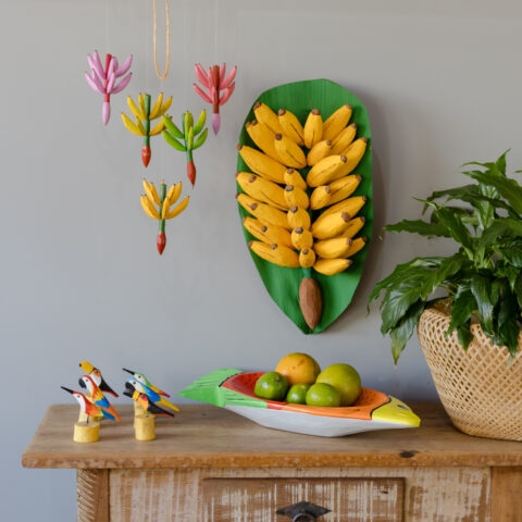 Mini Cacho de Banana Amarela em Madeira Caiçara (PP)