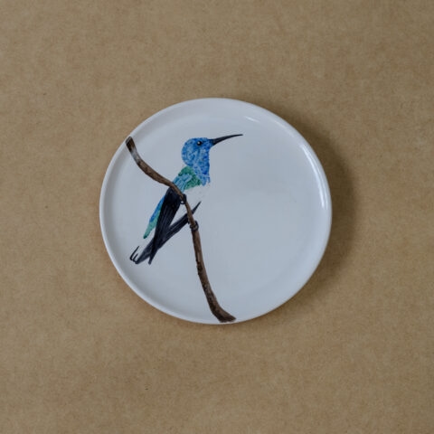 Prato de Cerâmica Beija-flor Azul de Rabo Branco (G)