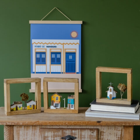 Quadro Casinhas Amarelas em Madeira