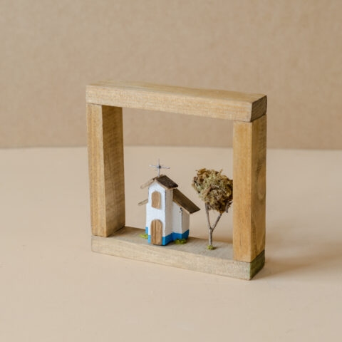 Quadro Igrejinha Azul em Madeira