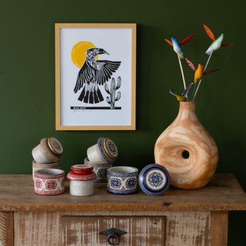 Quadro Xilogravura Bacaro Borges (P): Carcará Amarelo