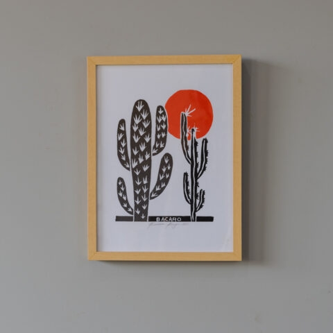 Quadro Xilogravura Bacaro Borges (P): Mandacaru Vermelho 2