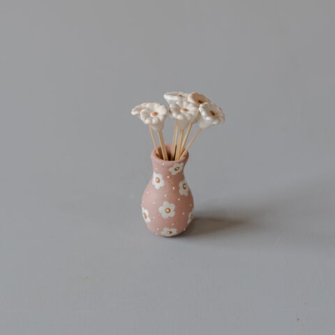 Vasinho Cerâmica Jequitinhonha Rosa com Florzinhas (PP)