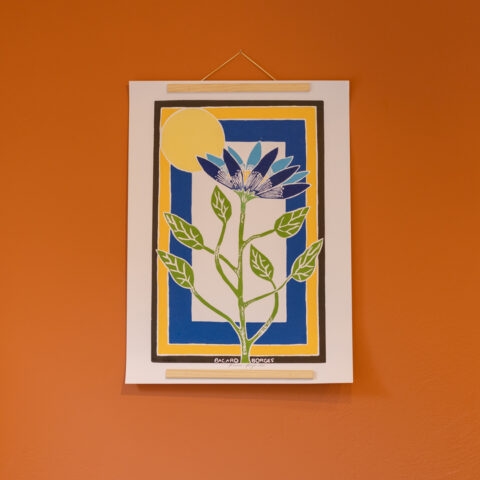 Xilogravura Bacaro Borges (G): Flor Azul