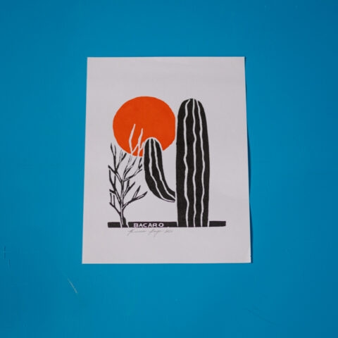 Xilogravura Bacaro Borges (P): Mandacaru Vermelho 1