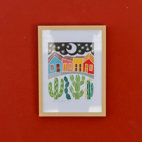 Quadro Xilogravura Bacaro Borges (P): Luar
