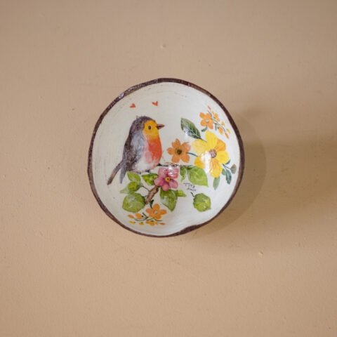 Cuia de Coco Tita – Pássaro e Flores